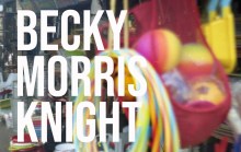 Logo with a colourful photo in the background and Becky Morris Knight in a blocky font on top